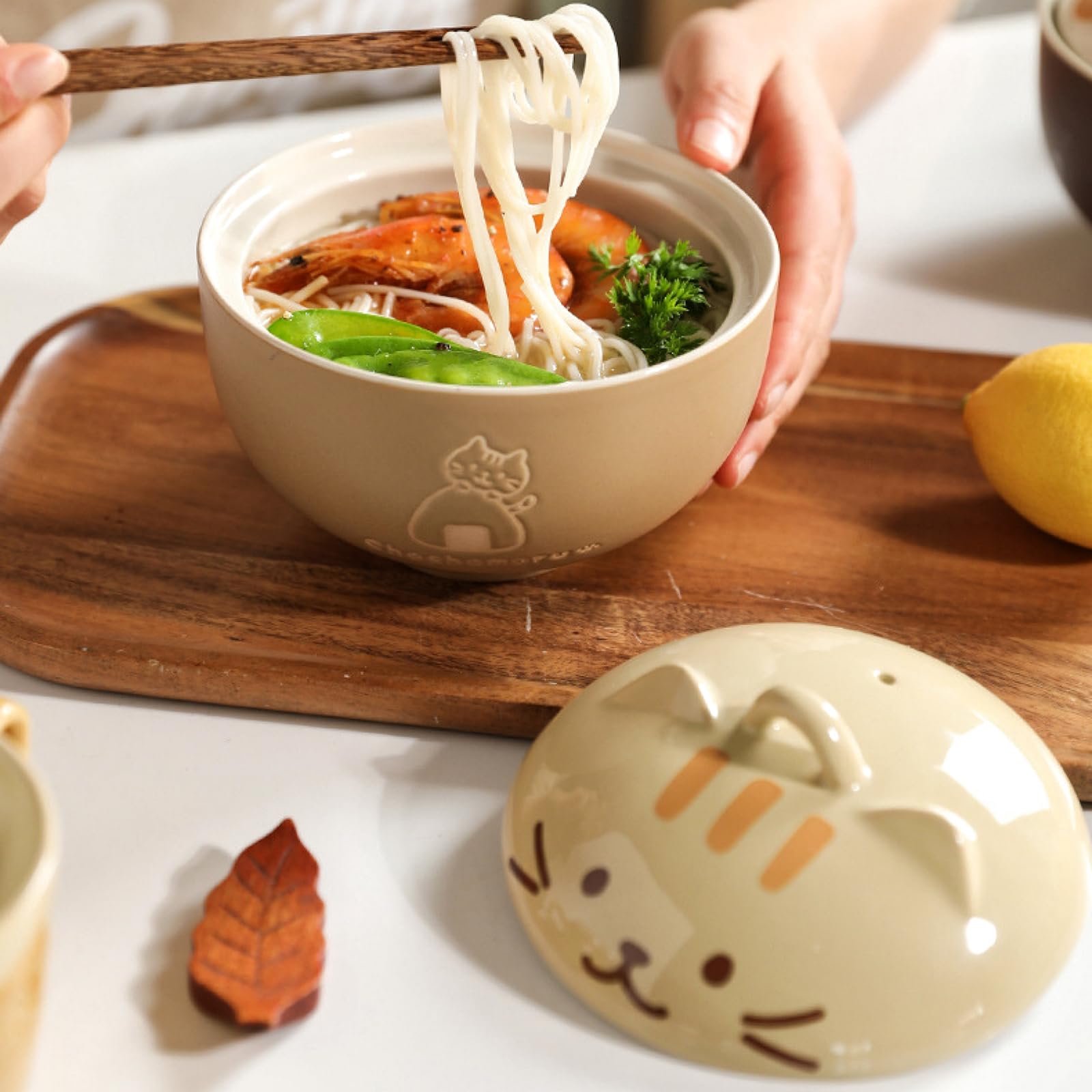 Amazon｜vonghome どんぶり 食器 茶碗 猫柄 ラーメン丼 蓋付き 大容量